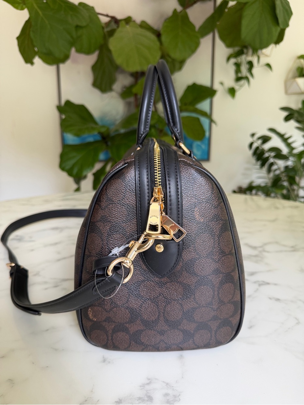 NWT Coach Rowan Large Satchel Crossbody Bag Signature Canvas Walnut Black CEY74 - Picture 5 of 12